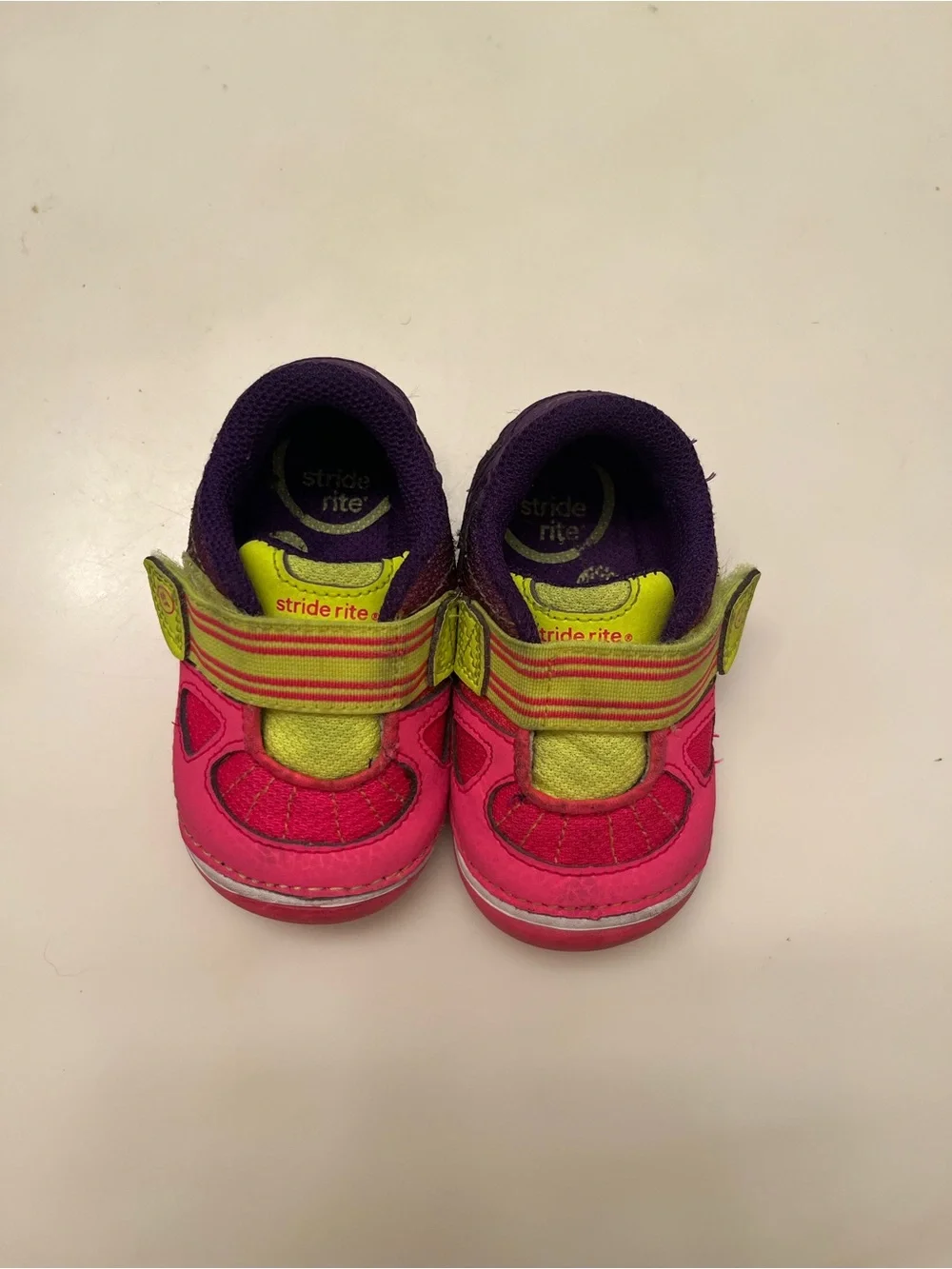 Stride Rite Medley Pink & Yellow Velcro Toddler Baby Walker Shoes Size 4W Wide